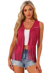 Fringe Open Front 70s Outfits Faux Suede Tassel Vest