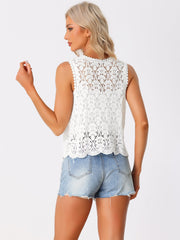 Floral Crochet Hollow Out Sleeveless Open Front Boho Vest Cardigan