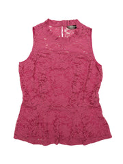 Lace Floral Ruffle Neck Keyhole Back Sleeveless Peplum Top