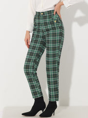 Vintage Tartan Plaid Pants Elastic Waist Straight Long Trousers