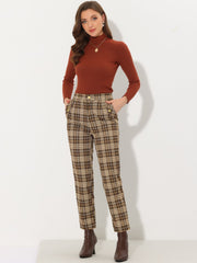 Vintage Tartan Plaid Pants Elastic Waist Straight Long Trousers