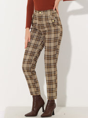 Vintage Tartan Plaid Pants Elastic Waist Straight Long Trousers