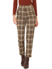Vintage Tartan Plaid Pants Elastic Waist Straight Long Trousers