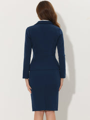 2 Pieces Business Casual Notched Lapel Long Sleeve Blazer & Pencil Skirt Suit Set