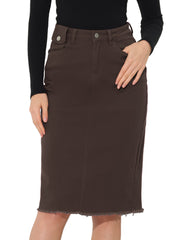 Casual High Waist Back Slit Stretch Denim Midi Skirt