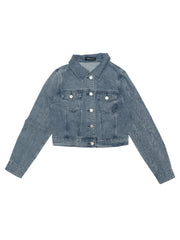 Button Down Long Sleeve Casual Cropped Denim Jacket