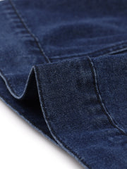 Button Down Long Sleeve Casual Cropped Denim Jacket