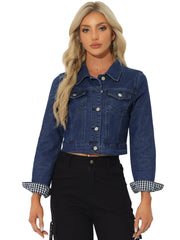 Button Down Long Sleeve Casual Cropped Denim Jacket