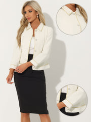 Collared Long Sleeve Contrast Trim Button Down Work Short Jacket