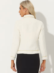 Collared Long Sleeve Contrast Trim Button Down Work Short Jacket