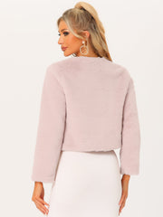 Faux Fur Long Sleeve Open Front Bolero Winter Coat Cropped Jacket