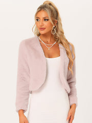 Faux Fur Long Sleeve Open Front Bolero Winter Coat Cropped Jacket