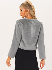 Faux Fur Long Sleeve Open Front Bolero Winter Coat Cropped Jacket