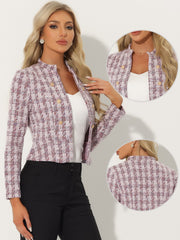 Vintage Tweed Plaid Slim Fit Work Office Cropped Jacket
