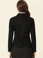 Faux Suede Lapel Collar Cowgirl 2 Button Blazer Jacket