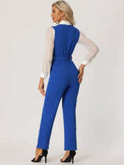 High Waisted Belted Sleeveless Long Suspender Overall Jumpsuit