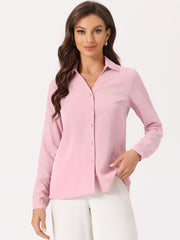 V Neck Point Collar Mesh Sleeve Button Down Work Office Shirt