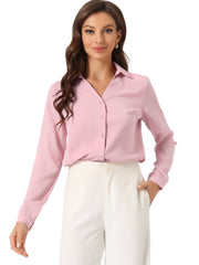 V Neck Point Collar Mesh Sleeve Button Down Work Office Shirt