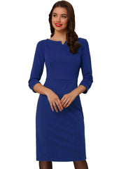 3/4 Sleeve Notch Neck Slim Fit Work Pencil Midi Dress
