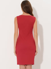Sleeveless Sheath Boat Neck Casual Office Solid Midi Dress