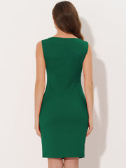 Sleeveless Sheath Boat Neck Casual Office Solid Midi Dress