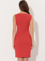 Sleeveless Boat Neck Casual Office Solid Midi Sheath Dress