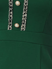Short Sleeve Button Decor Bodycon Sheath Work Midi Dress