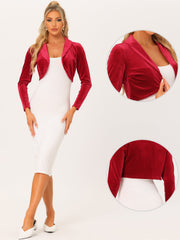 Long Sleeve Lapel Collar Velvet Open Front Cropped Bolero Shrugs