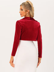 Long Sleeve Lapel Collar Velvet Open Front Cropped Bolero Shrugs