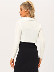 Long Sleeve Lapel Collar Velvet Open Front Cropped Bolero Shrugs