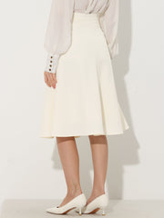 Side Zipper High Waist Elegant Flared A Line Midi Skirt