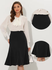 Side Zipper High Waist Elegant Flared A Line Midi Skirt