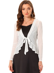 Ruffle Mesh Shrug Long Sleeves Self Tie Bolero Jacket