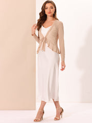 Ruffle Mesh Shrug Long Sleeves Self Tie Bolero Jacket