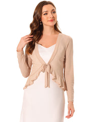 Ruffle Mesh Shrug Long Sleeves Self Tie Bolero Jacket