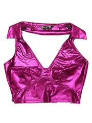 Holographic Crop Top Shimmering Shiny Party Halter Metallic Tops