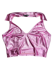 Holographic Crop Top Shimmering Shiny Party Halter Metallic Tops