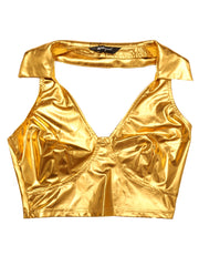 Holographic Crop Top Shimmering Shiny Party Halter Metallic Tops