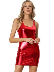 Women's Metallic Sparkly Club Party Mini Shiny Bodycon Spaghetti Strap Dress