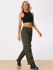 Mid Rise Baggy Wide Leg Pockets Y2K Casual Cargo Pants