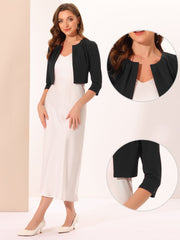 3/4 Sleeve Collarless Pleated Open Front Shrugs