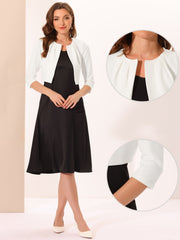 3/4 Sleeve Collarless Pleated Open Front Shrugs
