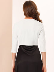3/4 Sleeve Collarless Pleated Open Front Shrugs
