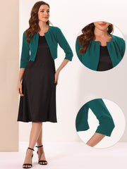 3/4 Sleeve Collarless Pleated Open Front Shrugs