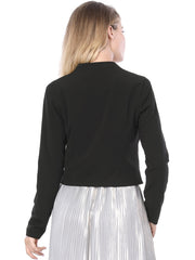 Collarless Solid Color Cropped Office Blazer Jacket