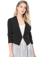 Collarless Solid Color Cropped Office Blazer Jacket