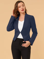 Collarless Solid Color Cropped Office Blazer Jacket
