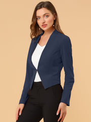 Collarless Solid Color Cropped Office Blazer Jacket