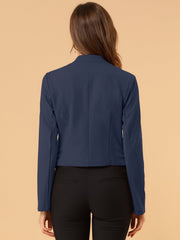 Collarless Solid Color Cropped Office Blazer Jacket