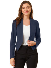 Collarless Solid Color Cropped Office Blazer Jacket